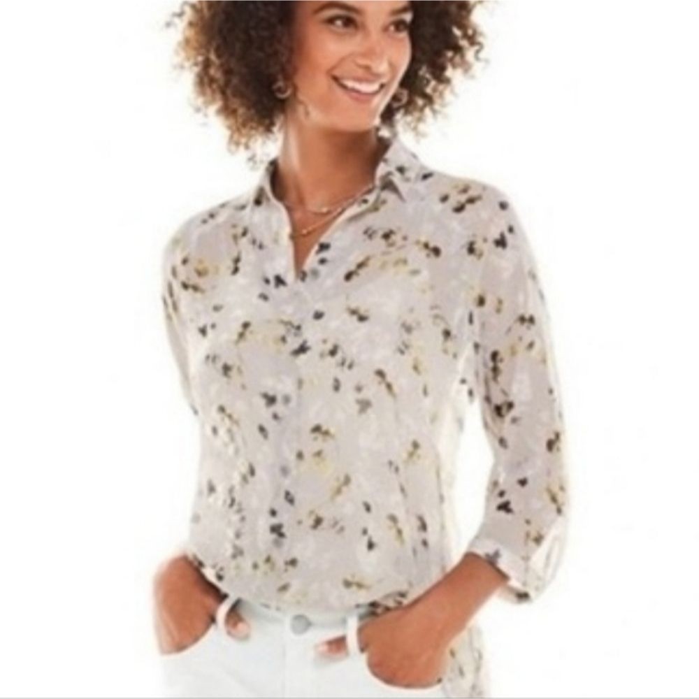 Cabi Matinee Floral Sheer Button Down Top Blouse Xs
